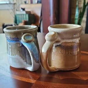 Beautiful Glazed Artisan Signed "Red Duck" Sedona Ceramic Mugs, Set of 2